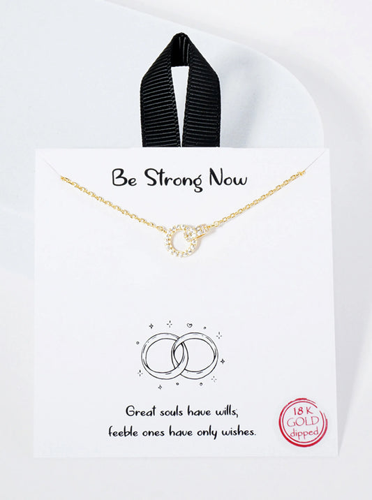 Pave-Set Cubic-Zirconia 18K-Gold-Dipped Interlocking Double Circle Pendant Necklace