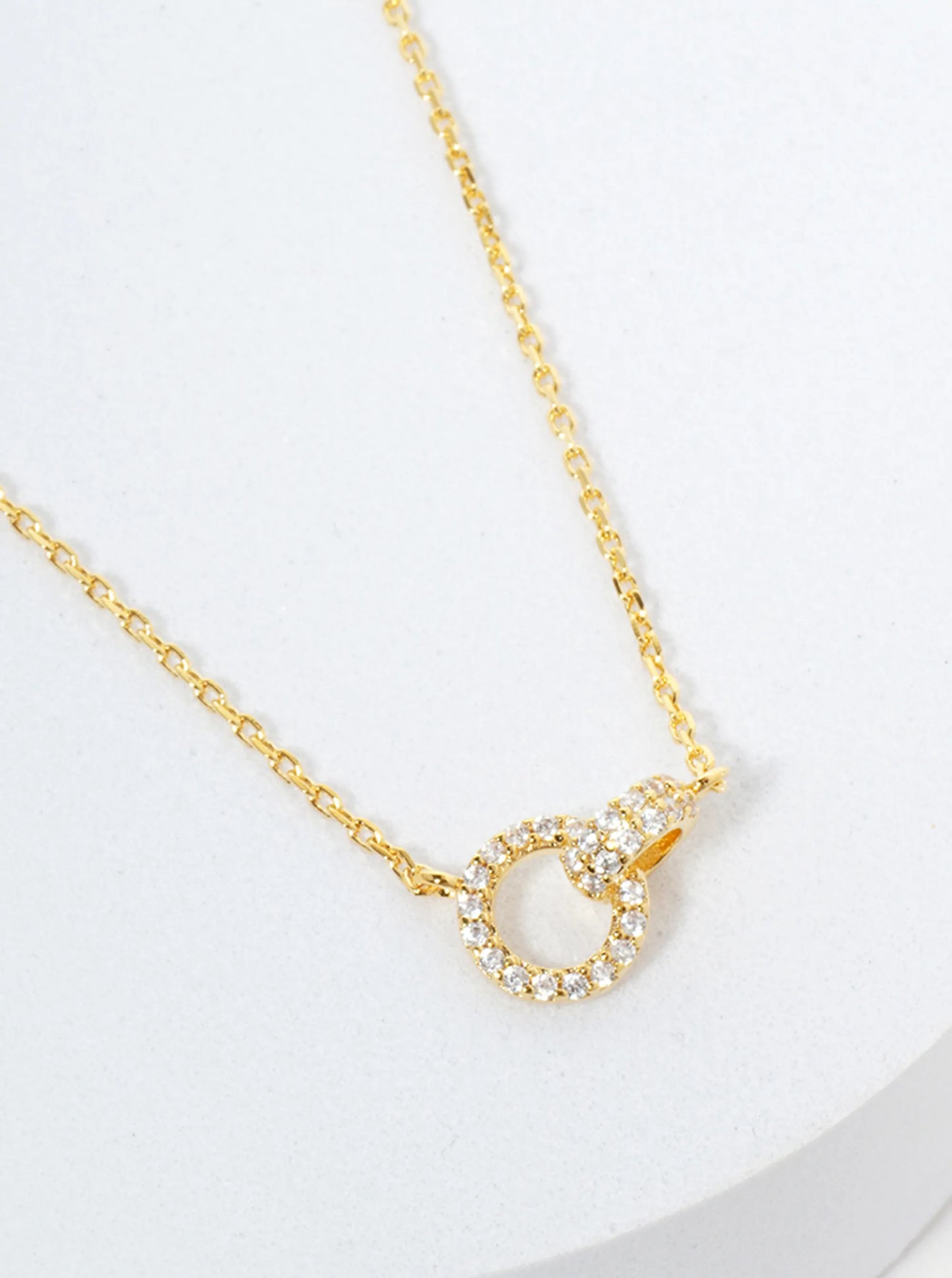 Pave-Set Cubic-Zirconia 18K-Gold-Dipped Interlocking Double Circle Pendant Necklace