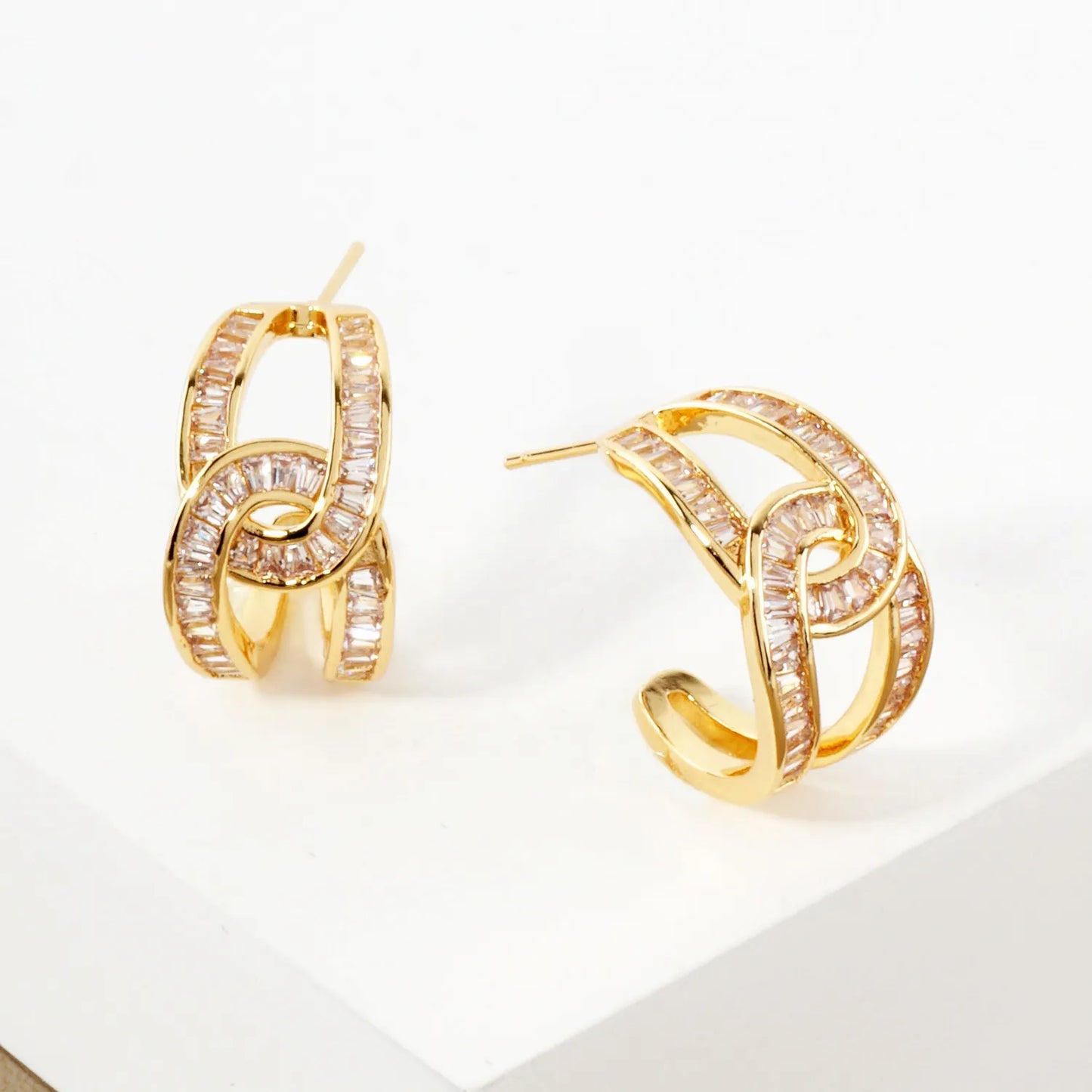 Pave-Set Cubic-Zirconia 20mm Gold-Dipped Brass Infinity Push-Back Hoop Earrings