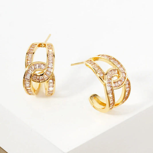 Pave-Set Cubic-Zirconia 20mm Gold-Dipped Brass Infinity Push-Back Hoop Earrings