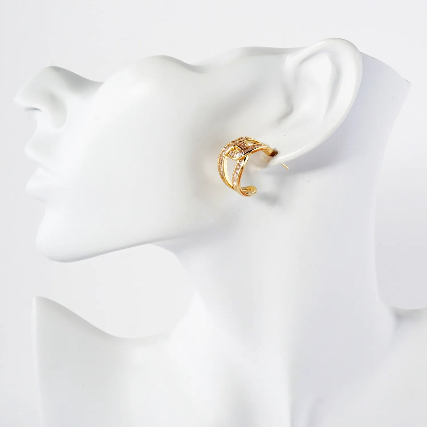 Pave-Set Cubic-Zirconia 20mm Gold-Dipped Brass Infinity Push-Back Hoop Earrings