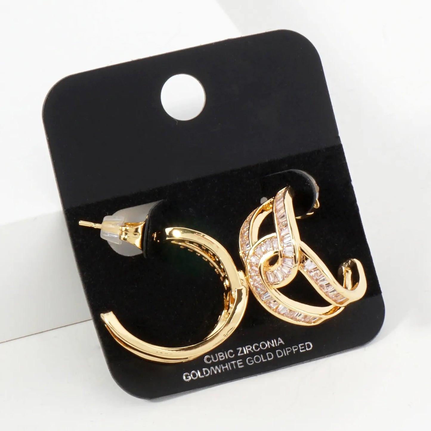 Pave-Set Cubic-Zirconia 20mm Gold-Dipped Brass Infinity Push-Back Hoop Earrings