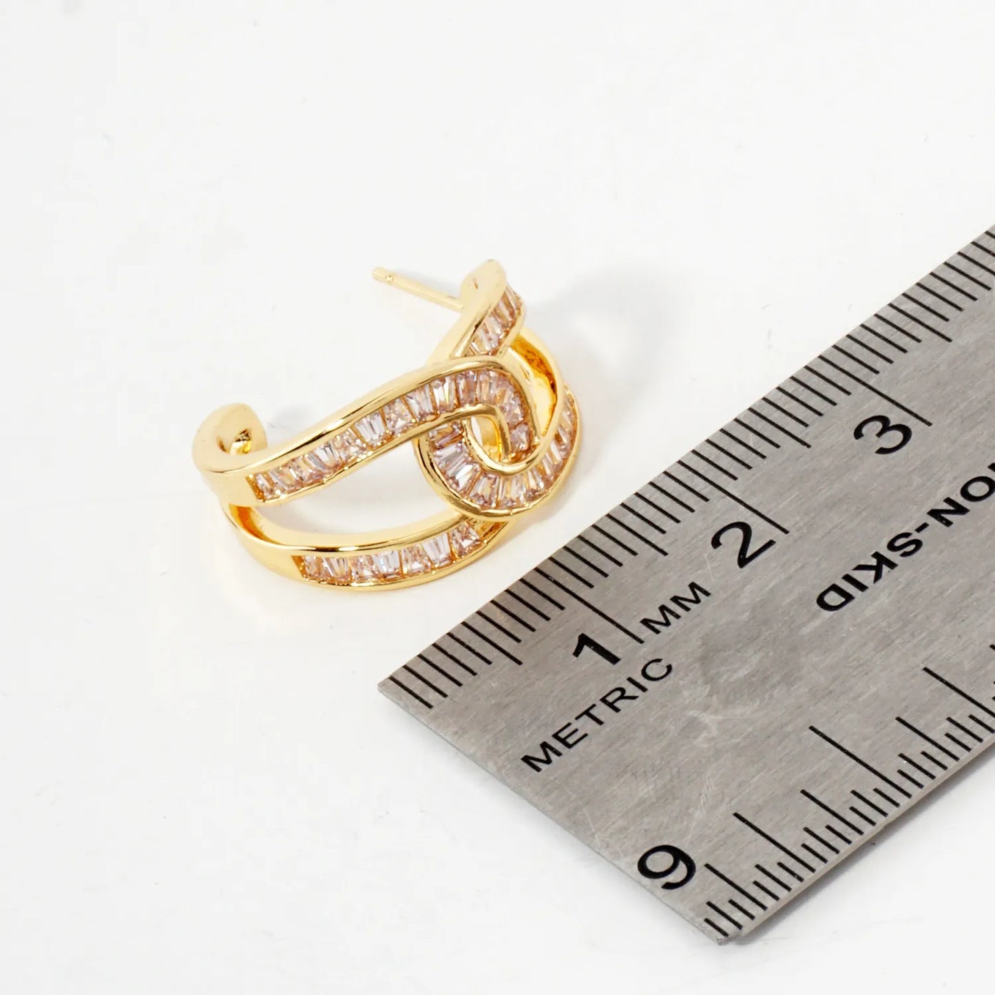 Pave-Set Cubic-Zirconia 20mm Gold-Dipped Brass Infinity Push-Back Hoop Earrings