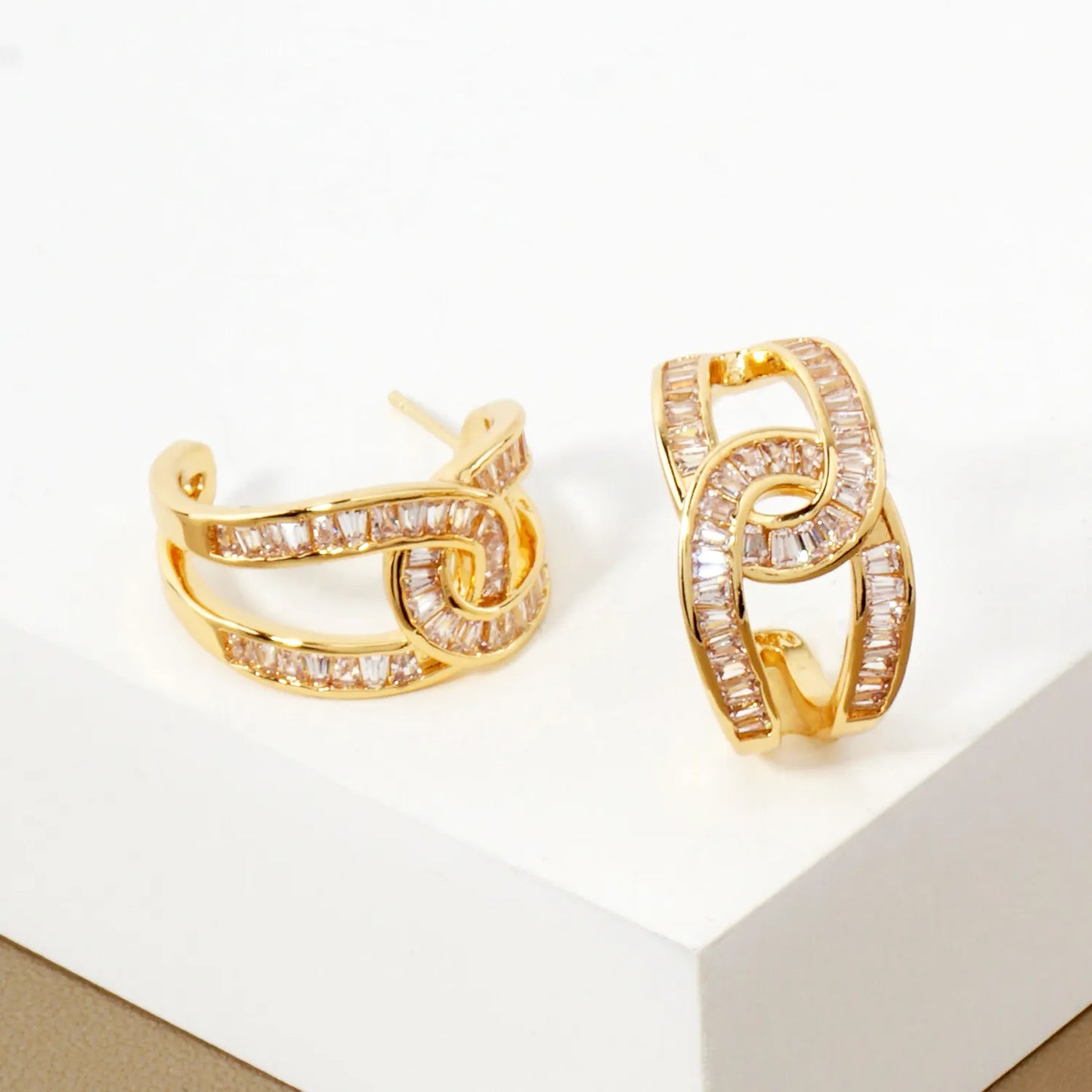 Pave-Set Cubic-Zirconia 20mm Gold-Dipped Brass Infinity Push-Back Hoop Earrings