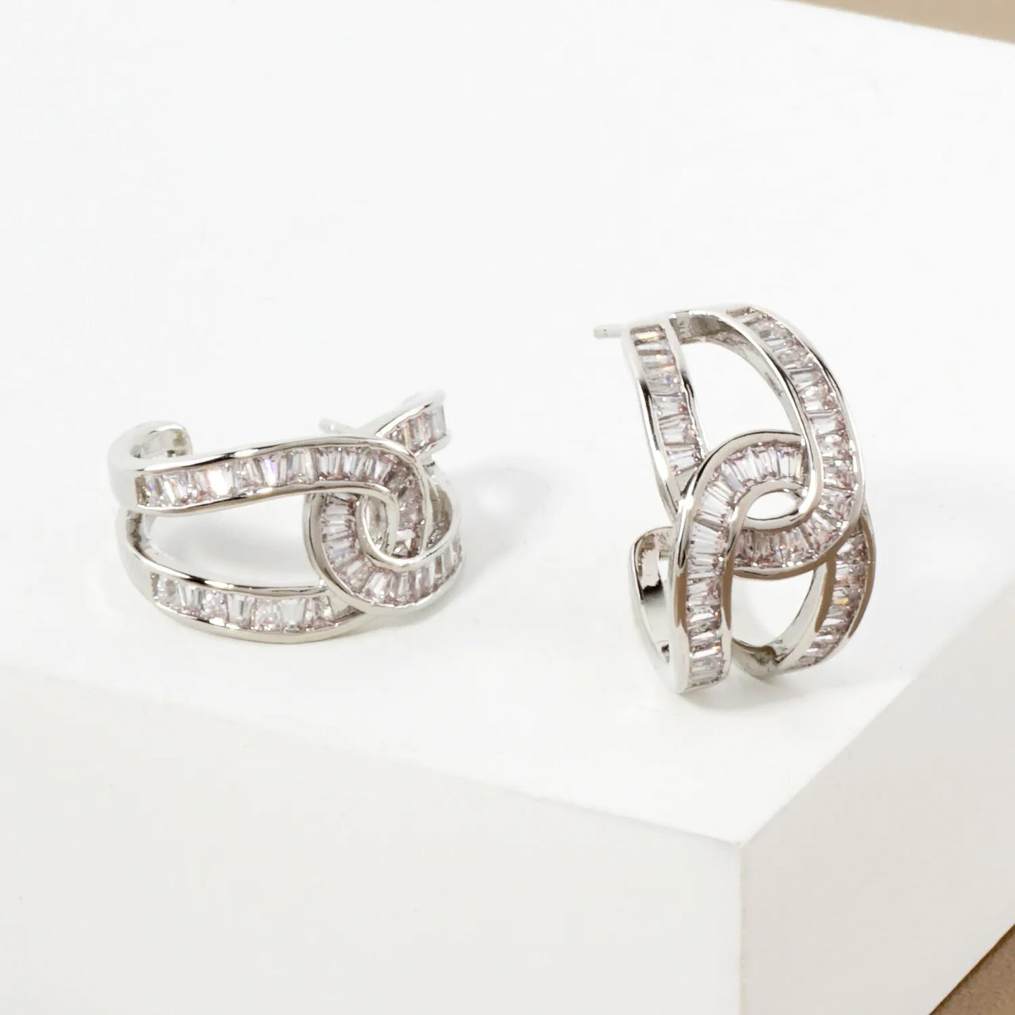 Pave-Set Cubic-Zirconia 20mm Gold-Dipped Brass Infinity Push-Back Hoop Earrings