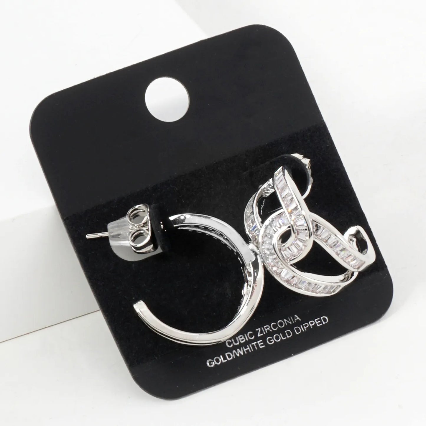 Pave-Set Cubic-Zirconia 20mm Gold-Dipped Brass Infinity Push-Back Hoop Earrings