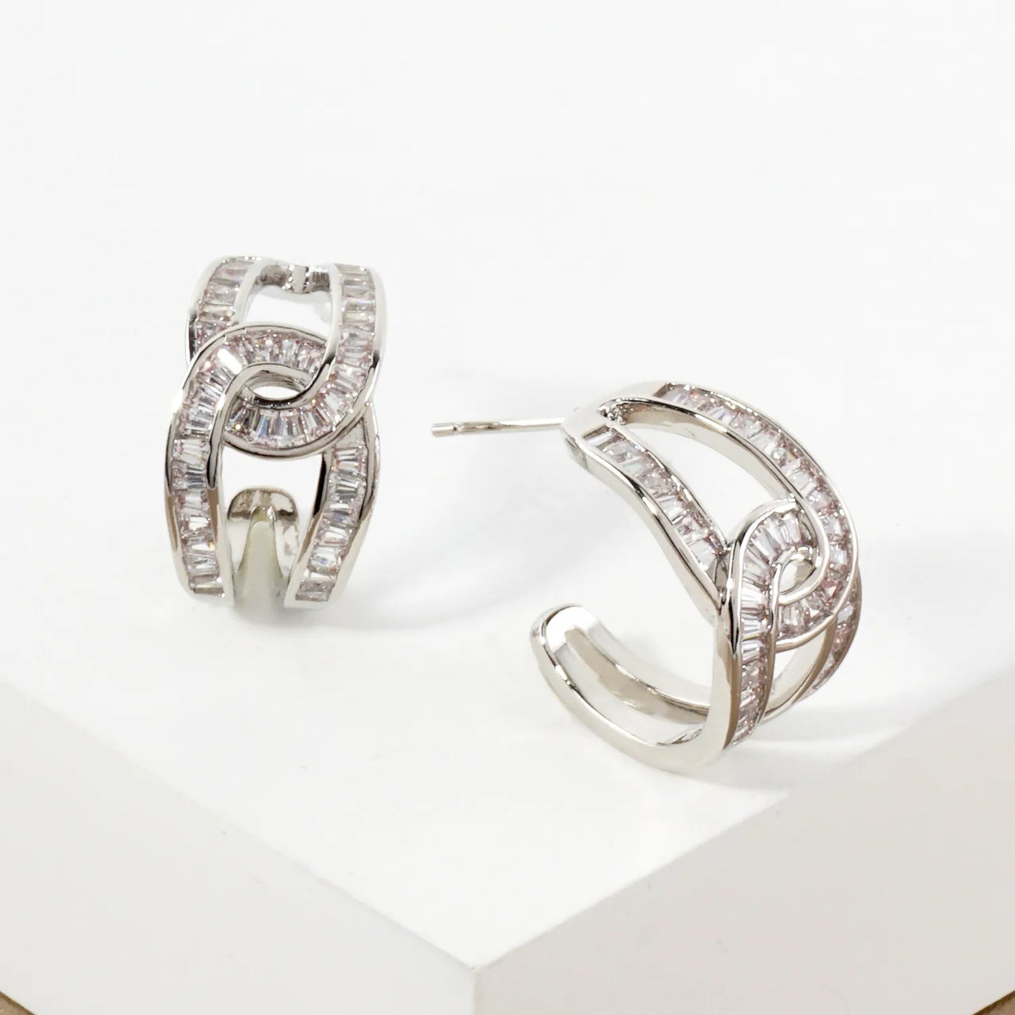 Pave-Set Cubic-Zirconia 20mm Gold-Dipped Brass Infinity Push-Back Hoop Earrings