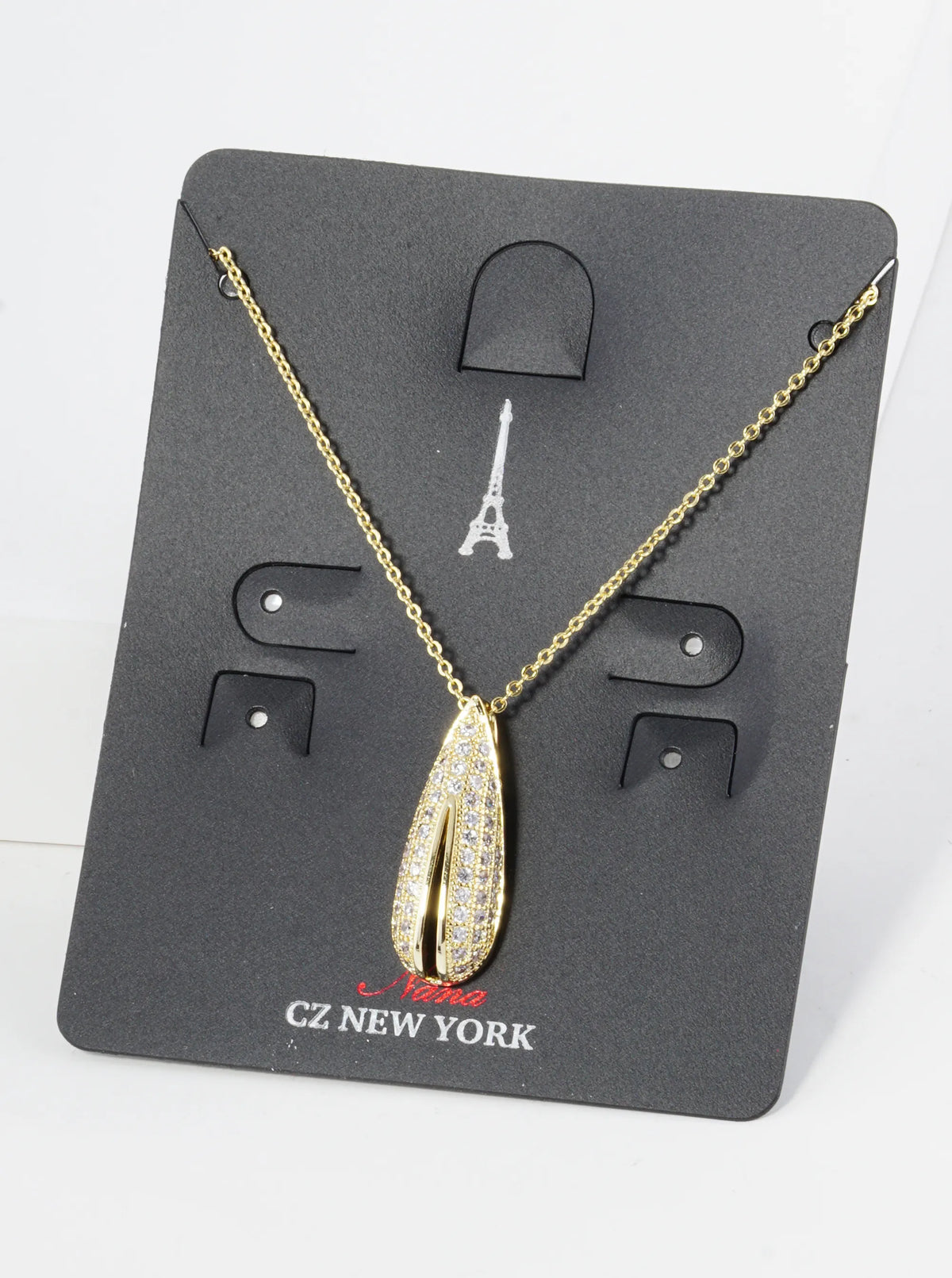 Pave Set Cubic Zirconia 22mm Puffy Teardrop Pendant Necklace