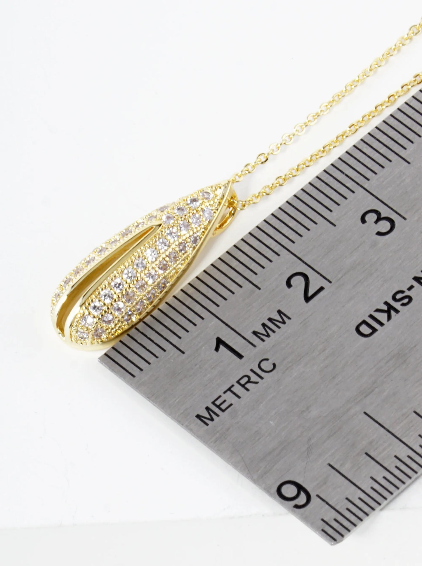 Pave Set Cubic Zirconia 22mm Puffy Teardrop Pendant Necklace