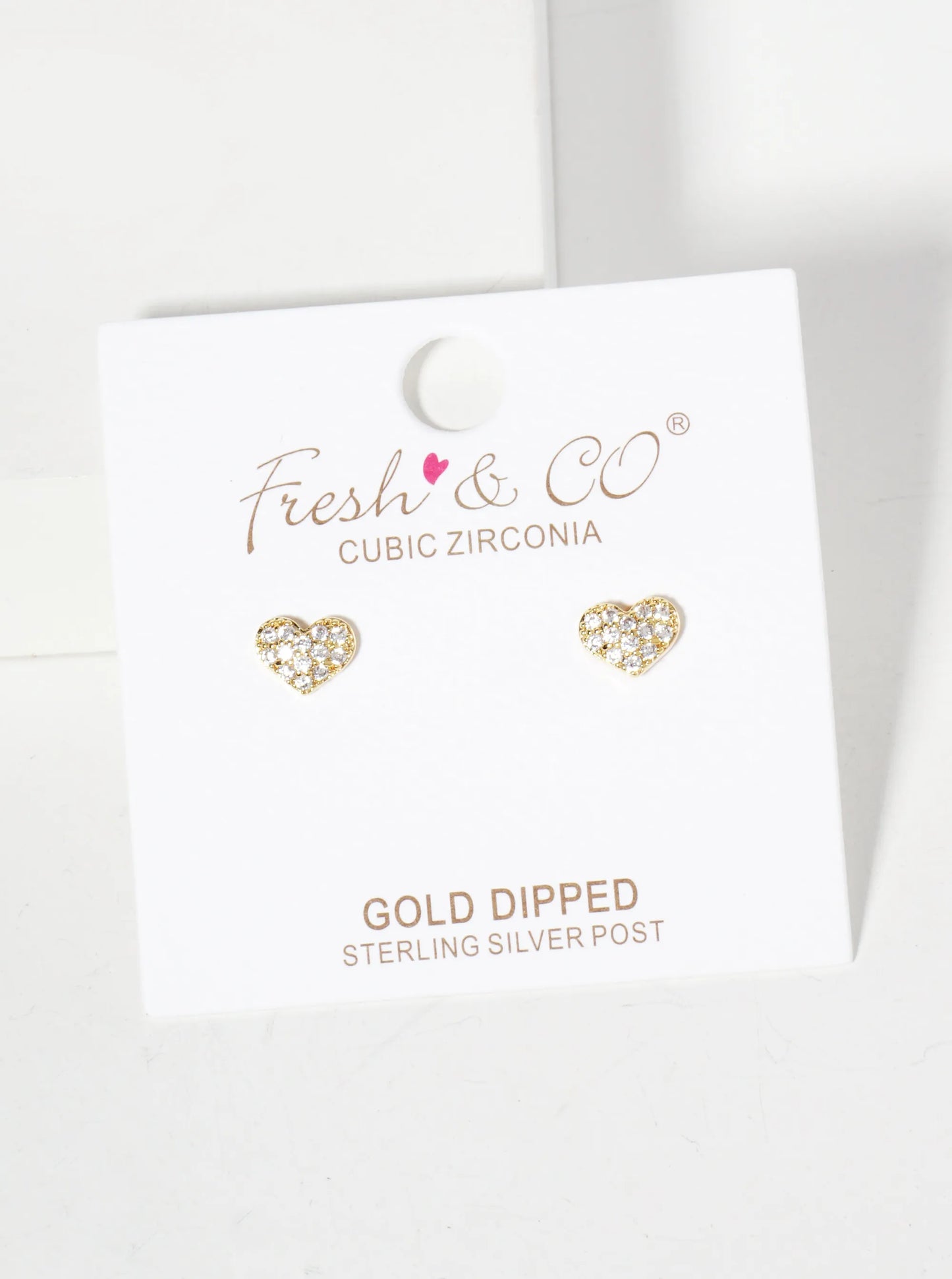 Pave-Set Cubic-Zirconia 5mm Heart 18K-Gold-Dipped Stud Earrings