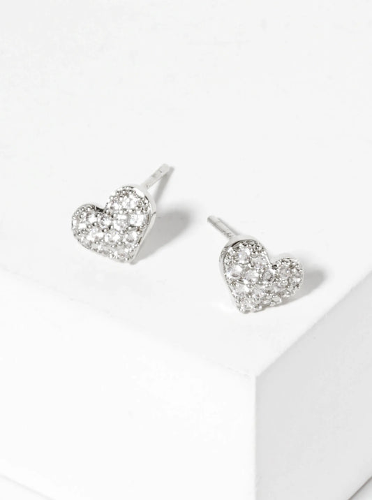 Pave-Set Cubic-Zirconia 5mm Heart 18K-Gold-Dipped Stud Earrings