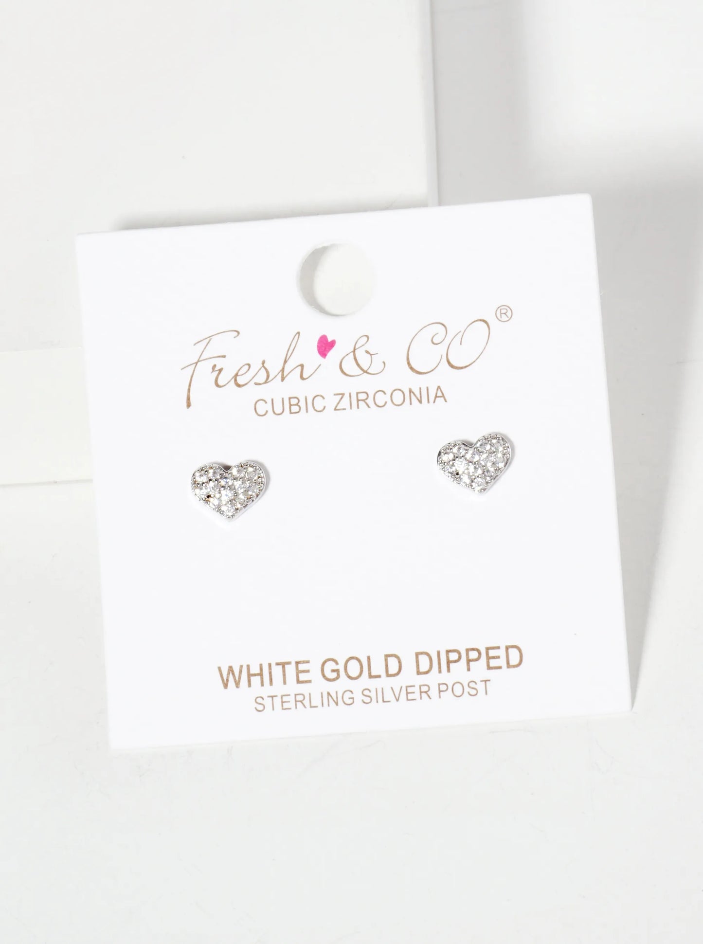 Pave-Set Cubic-Zirconia 5mm Heart 18K-Gold-Dipped Stud Earrings