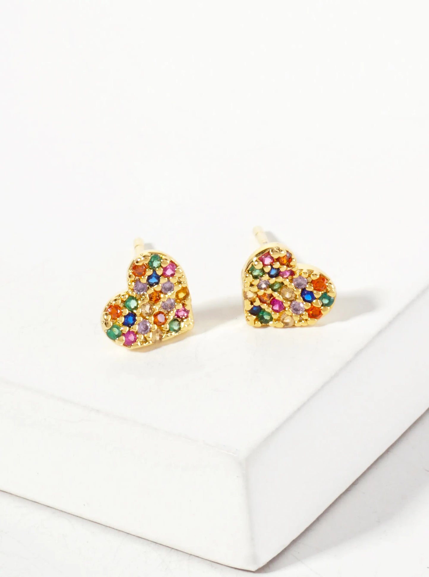 Pave-Set Cubic-Zirconia 6mm Tiny Heart 18K-Gold-Dipped Brass Earrings