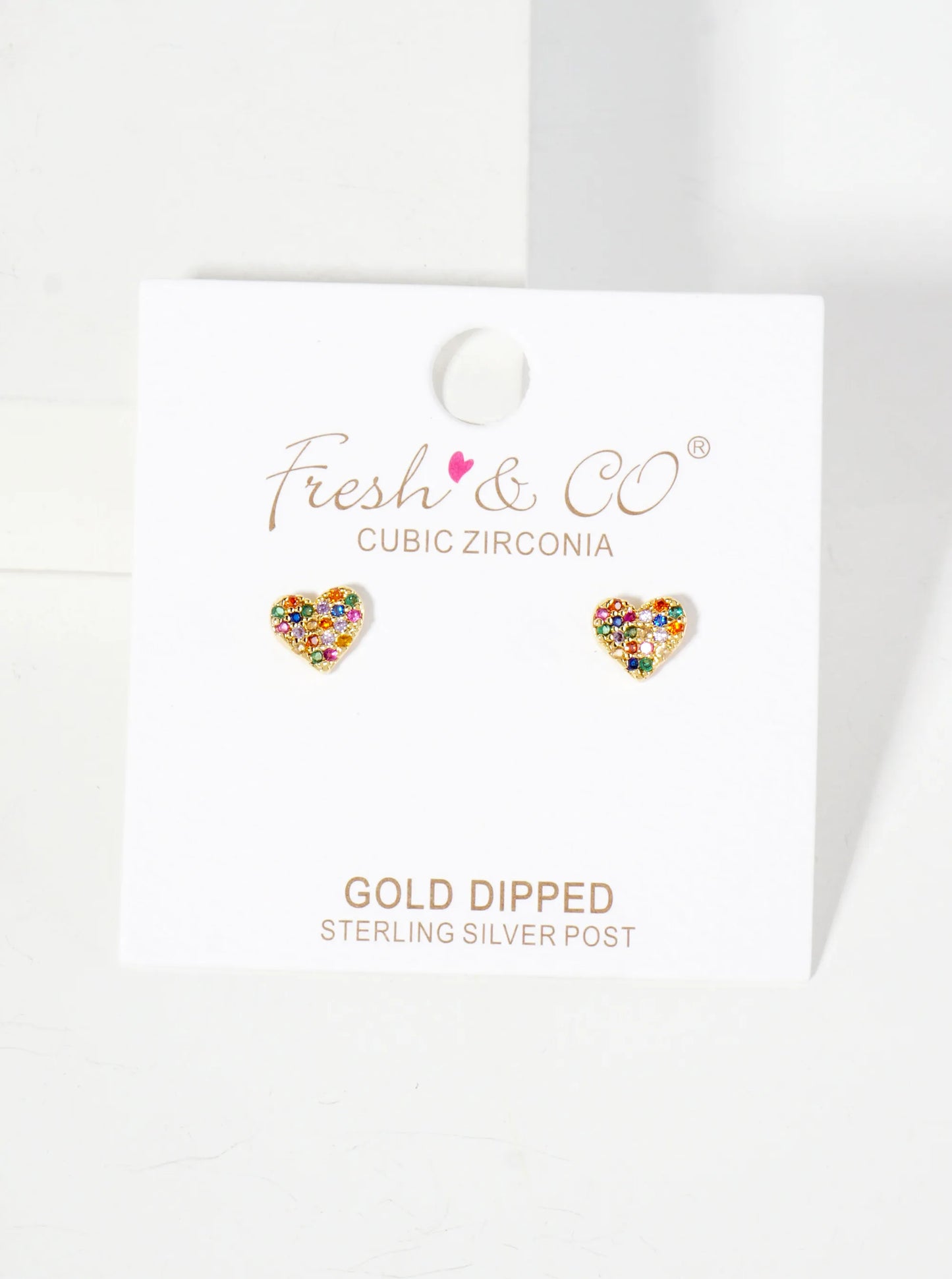 Pave-Set Cubic-Zirconia 6mm Tiny Heart 18K-Gold-Dipped Brass Earrings