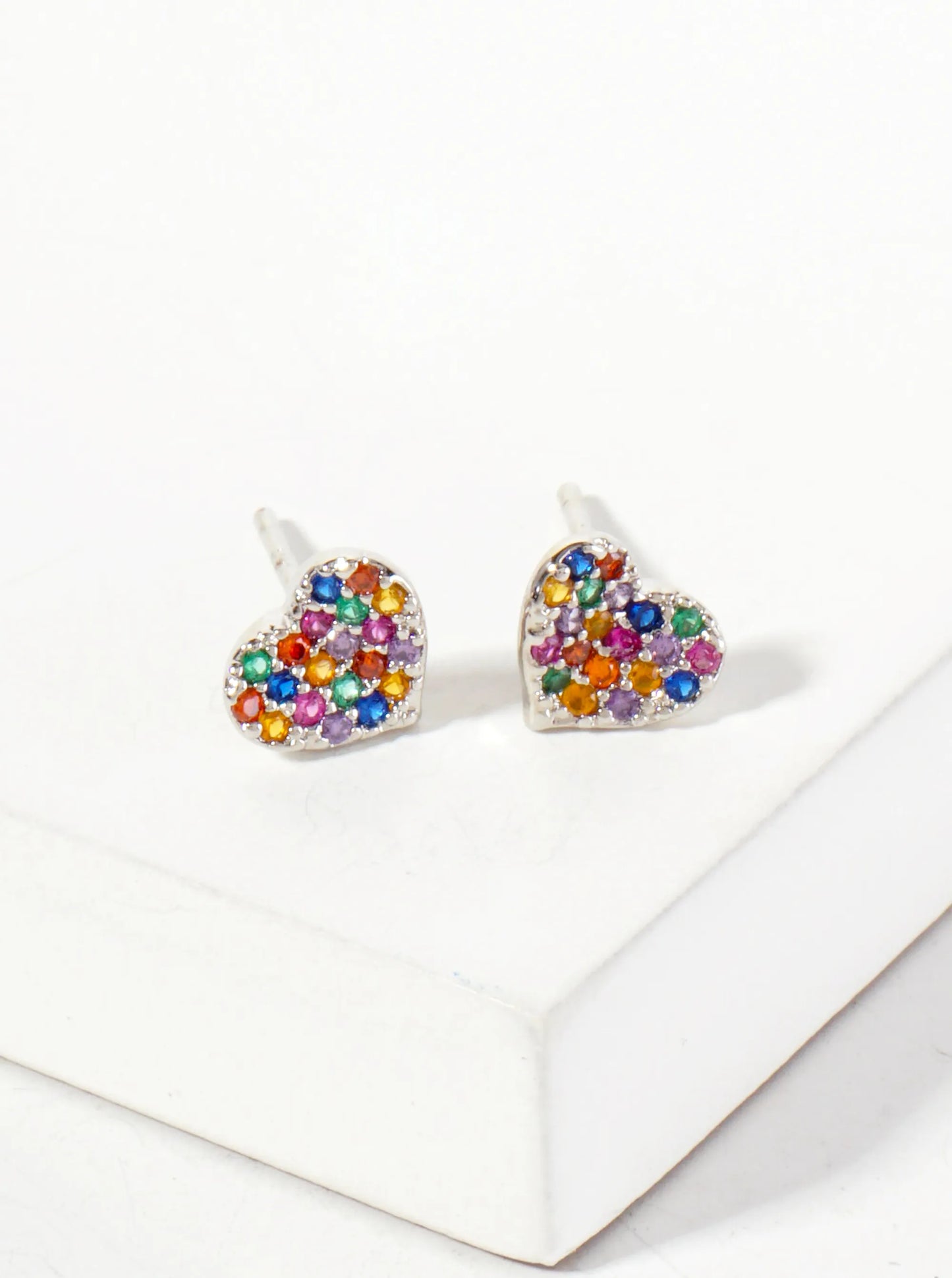 Pave-Set Cubic-Zirconia 6mm Tiny Heart 18K-Gold-Dipped Brass Earrings