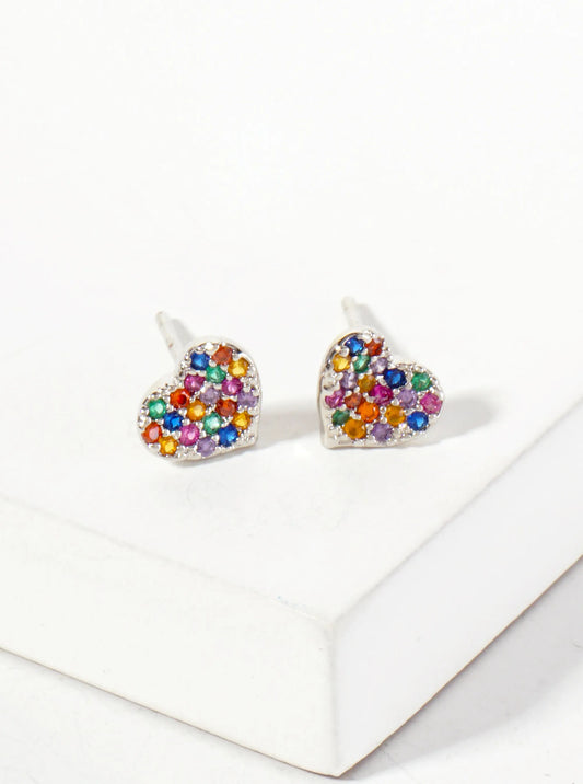 Pave-Set Cubic-Zirconia 6mm Tiny Heart 18K-Gold-Dipped Brass Earrings