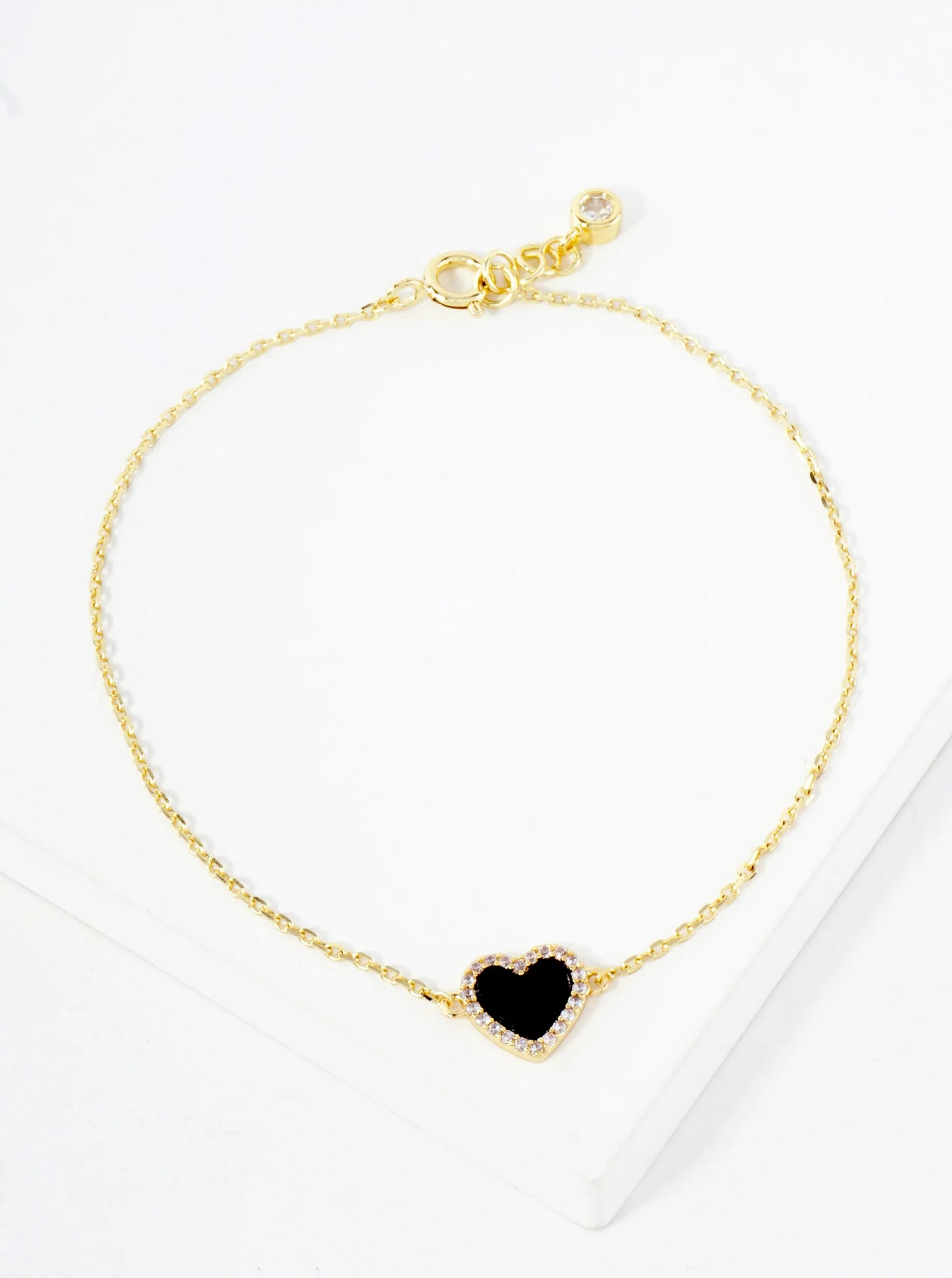 Pave-Set Cubic-Zirconia 9mm Heart Charm 18K-Gold-Dipped Chain Bracelet