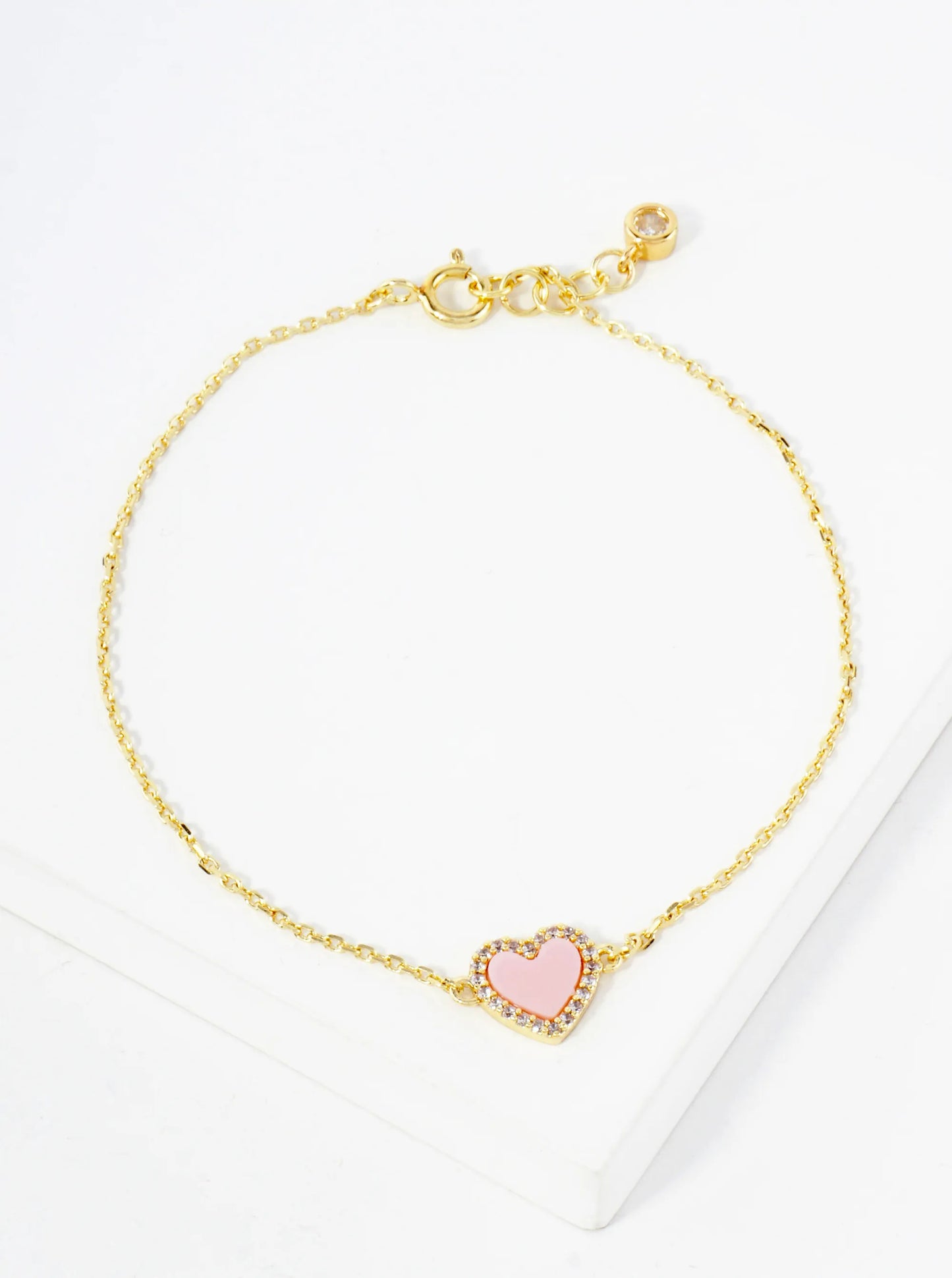 Pave-Set Cubic-Zirconia 9mm Heart Charm 18K-Gold-Dipped Chain Bracelet