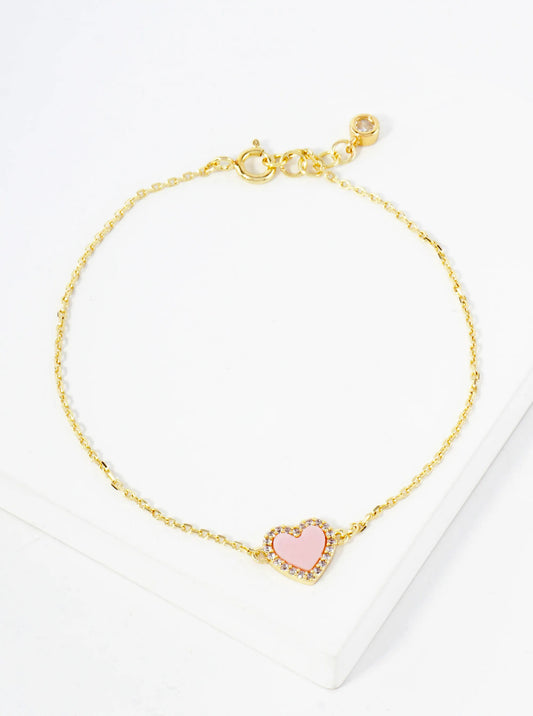 Pave-Set Cubic-Zirconia 9mm Heart Charm 18K-Gold-Dipped Chain Bracelet