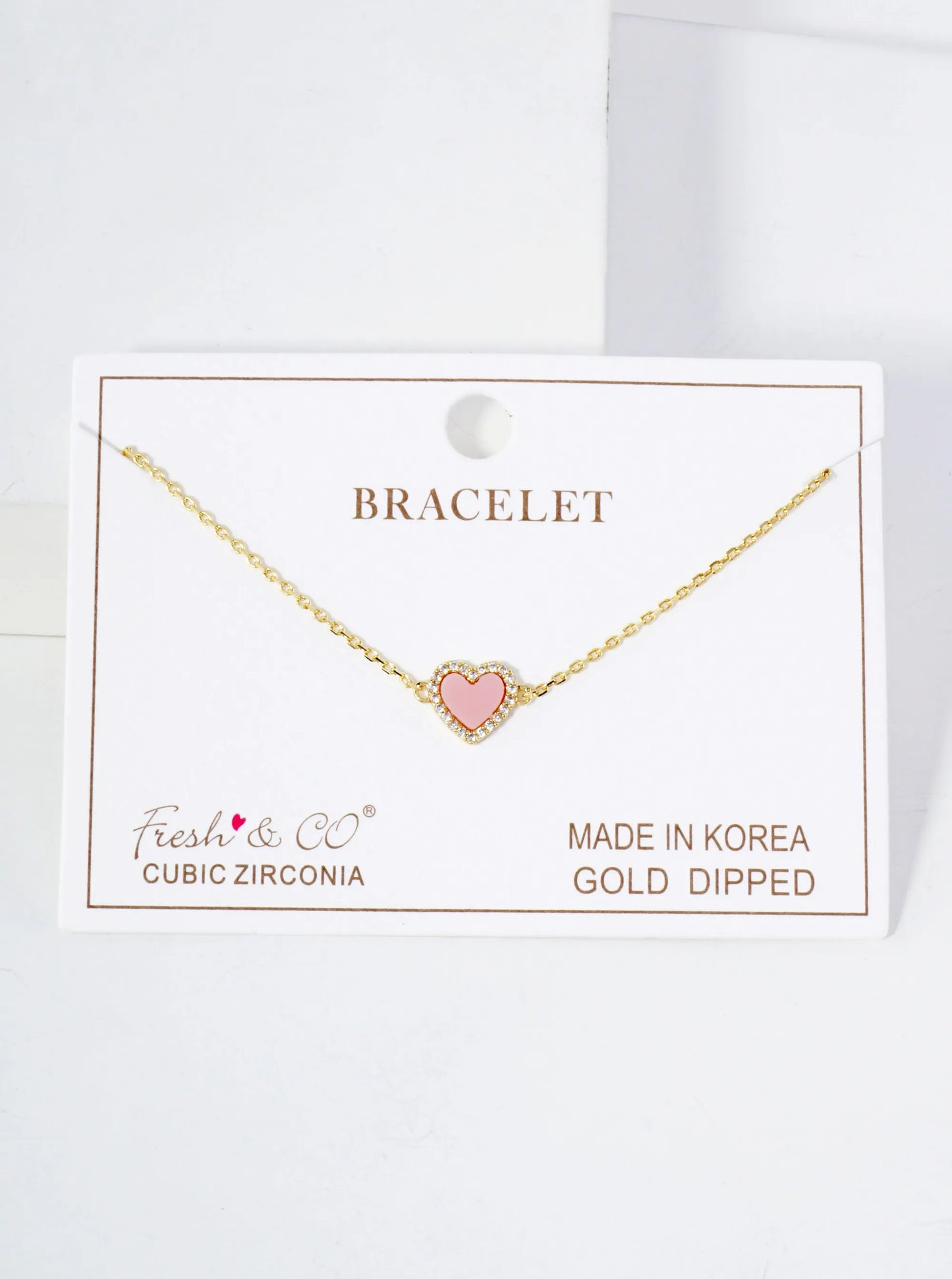 Pave-Set Cubic-Zirconia 9mm Heart Charm 18K-Gold-Dipped Chain Bracelet
