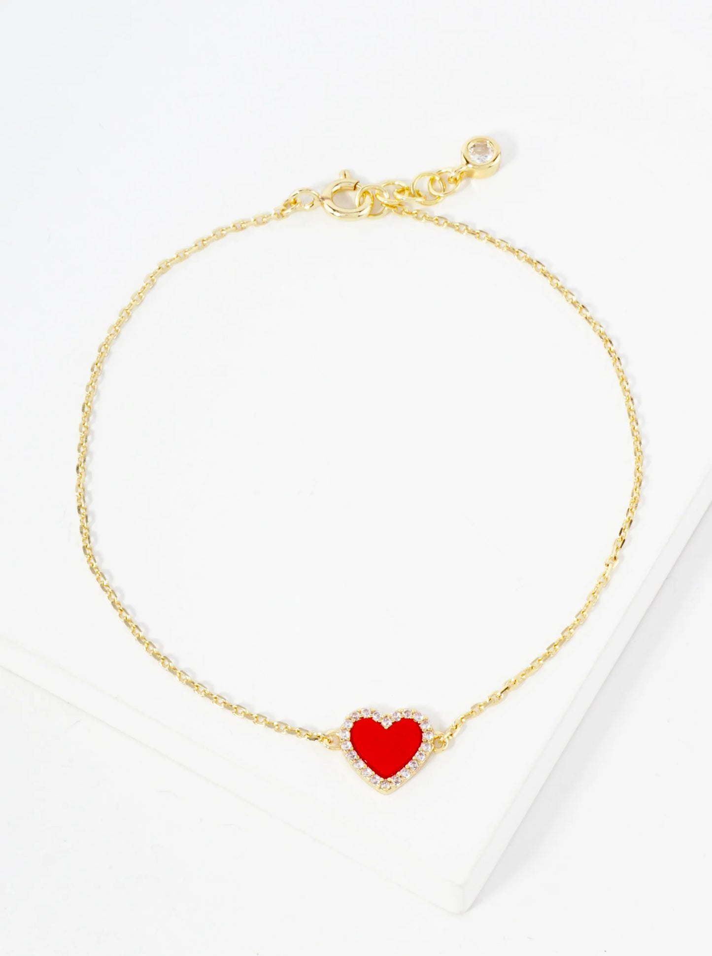 Pave-Set Cubic-Zirconia 9mm Heart Charm 18K-Gold-Dipped Chain Bracelet