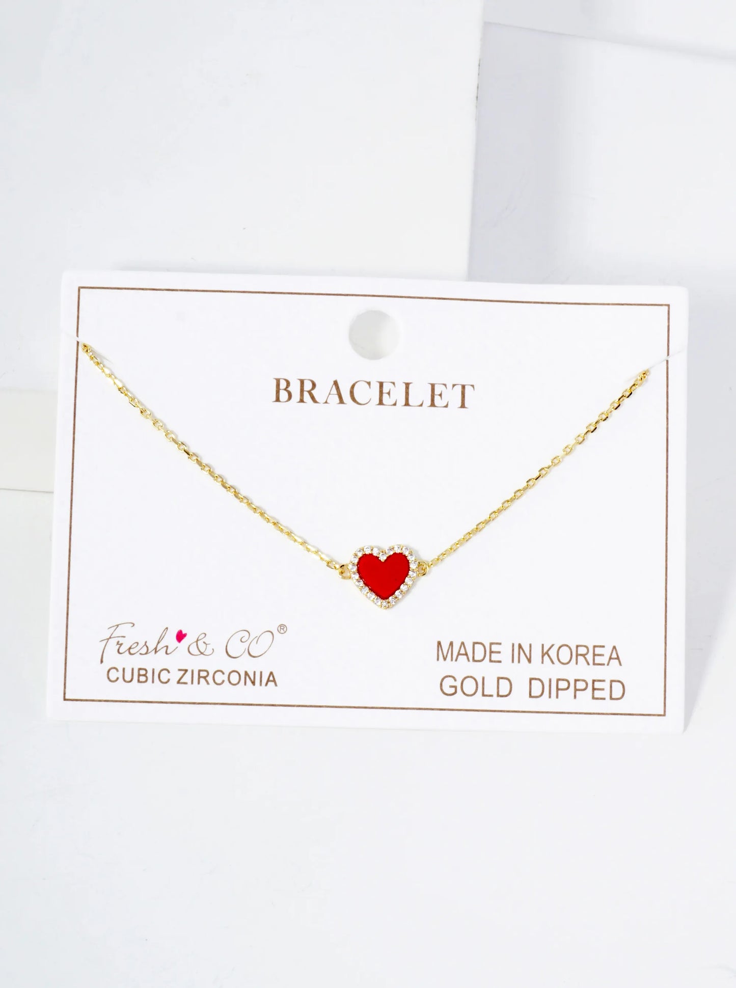 Pave-Set Cubic-Zirconia 9mm Heart Charm 18K-Gold-Dipped Chain Bracelet