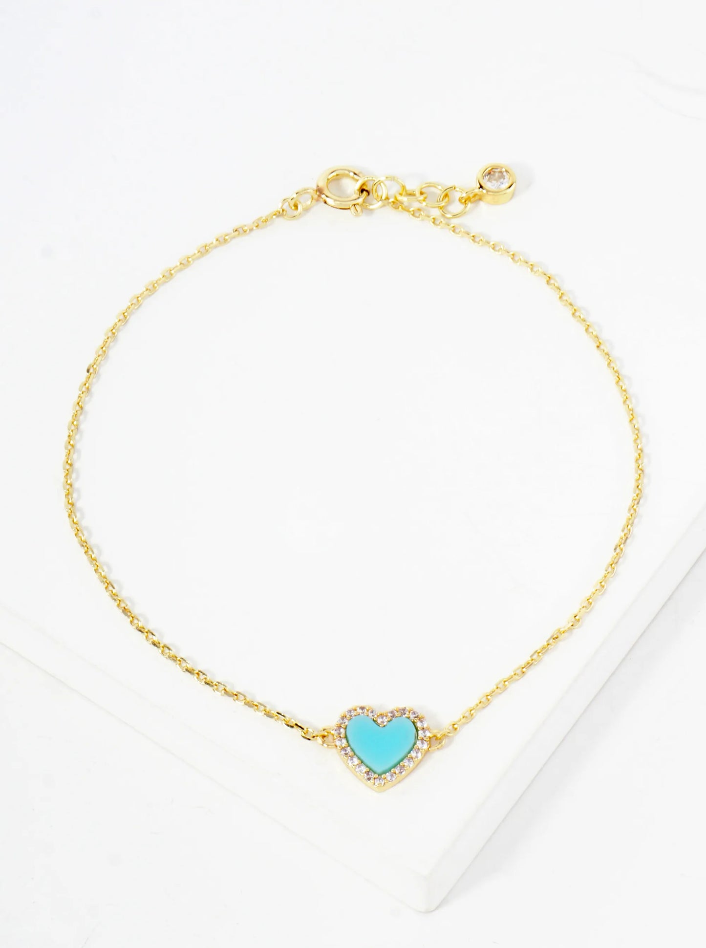 Pave-Set Cubic-Zirconia 9mm Heart Charm 18K-Gold-Dipped Chain Bracelet