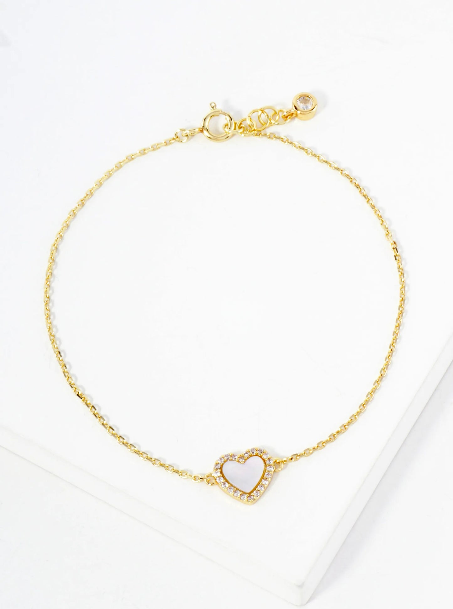Pave-Set Cubic-Zirconia 9mm Heart Charm 18K-Gold-Dipped Chain Bracelet
