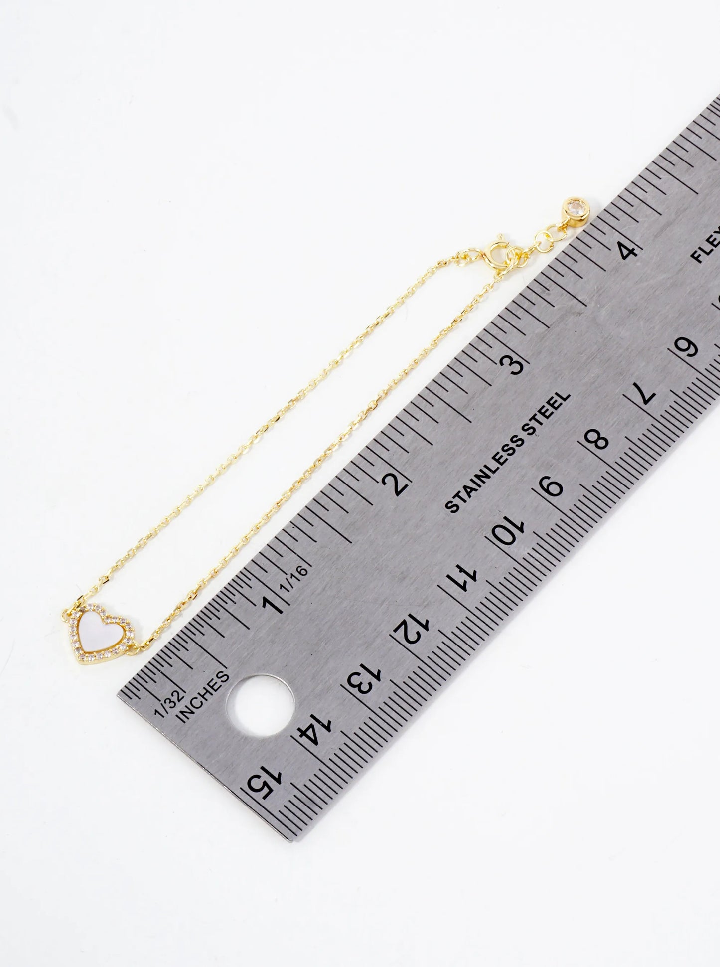 Pave-Set Cubic-Zirconia 9mm Heart Charm 18K-Gold-Dipped Chain Bracelet
