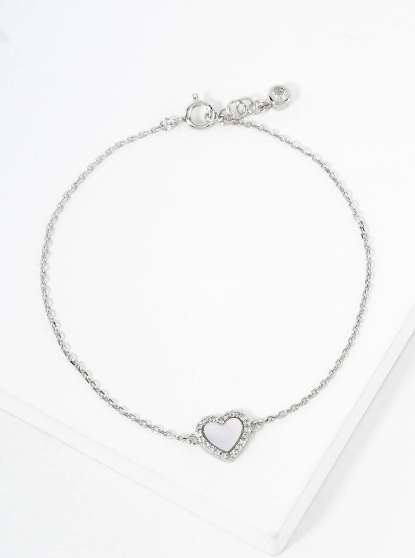 Pave-Set Cubic-Zirconia 9mm Heart Charm 18K-Gold-Dipped Chain Bracelet