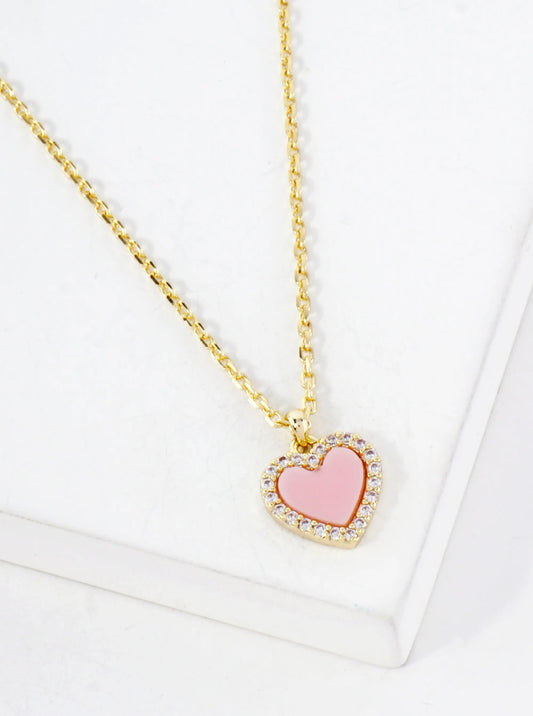 Pave-Set Cubic-Zirconia 9mm Heart Pendant 18K-Gold-Dipped Necklace