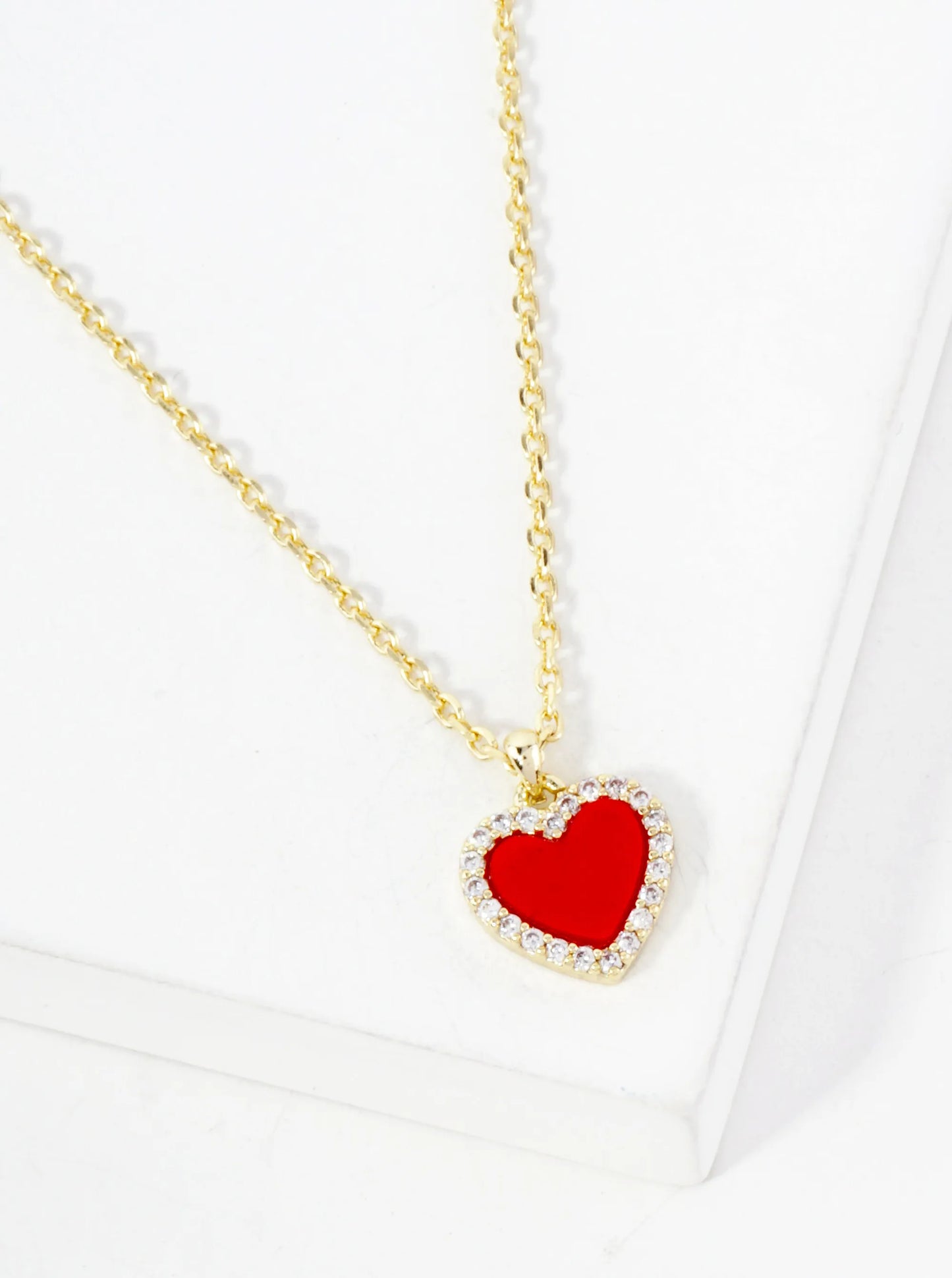 Pave-Set Cubic-Zirconia 9mm Heart Pendant 18K-Gold-Dipped Necklace