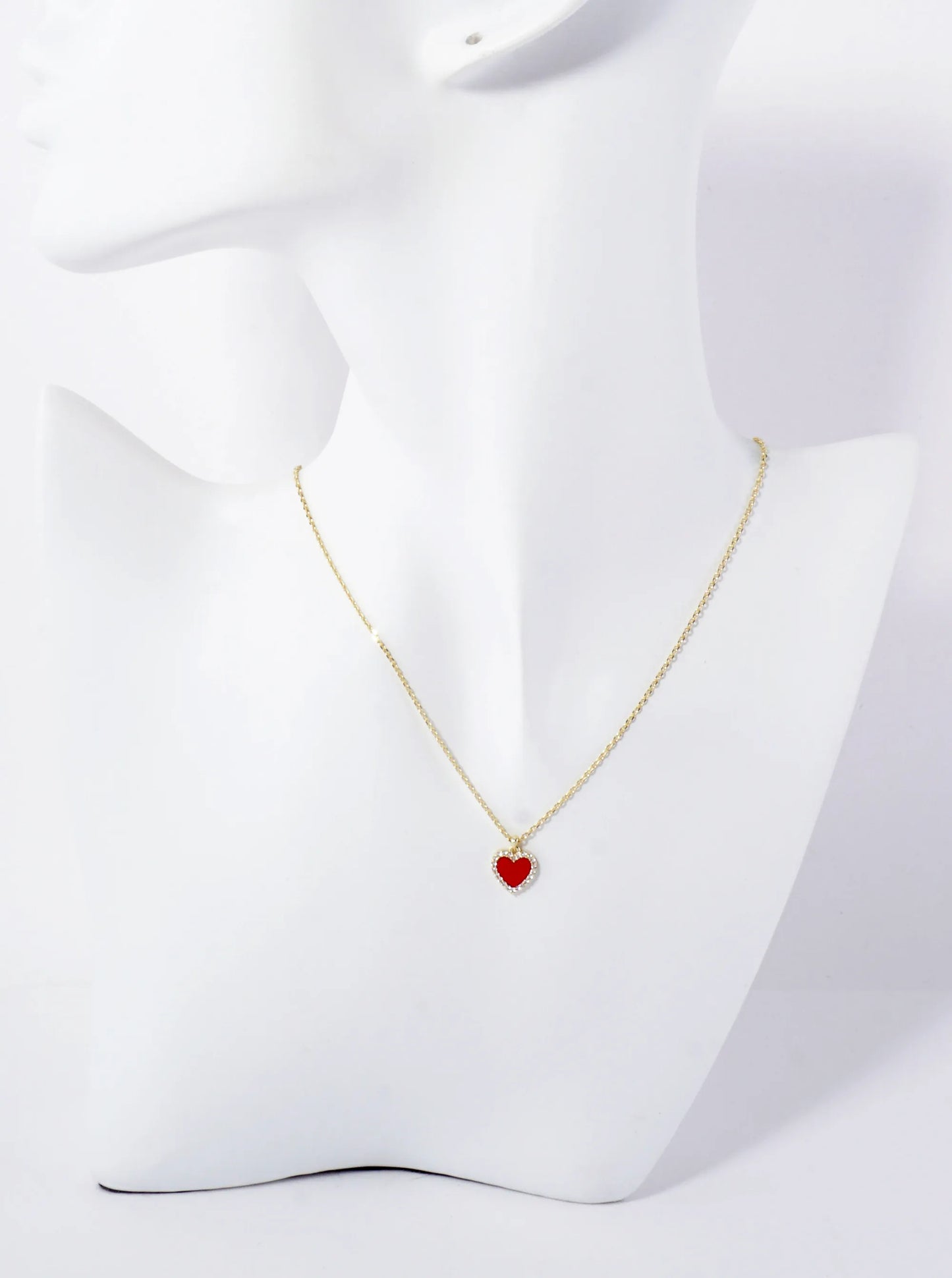 Pave-Set Cubic-Zirconia 9mm Heart Pendant 18K-Gold-Dipped Necklace