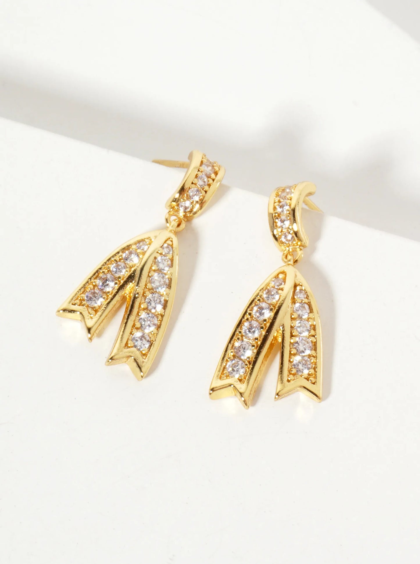 Pave-Set Cubic-Zirconia Bow Drop 18K-Gold-Dipped Brass Dangle Post Earrings