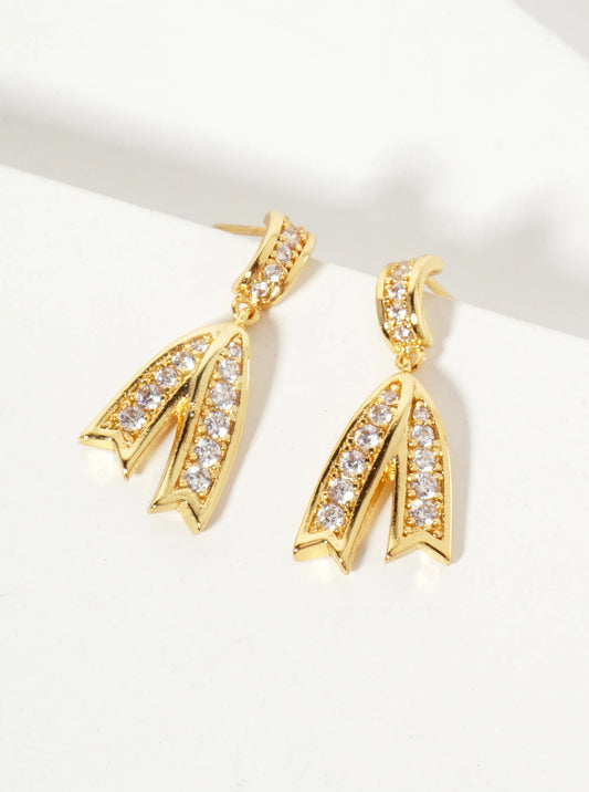 Pave-Set Cubic-Zirconia Bow Drop 18K-Gold-Dipped Brass Dangle Post Earrings