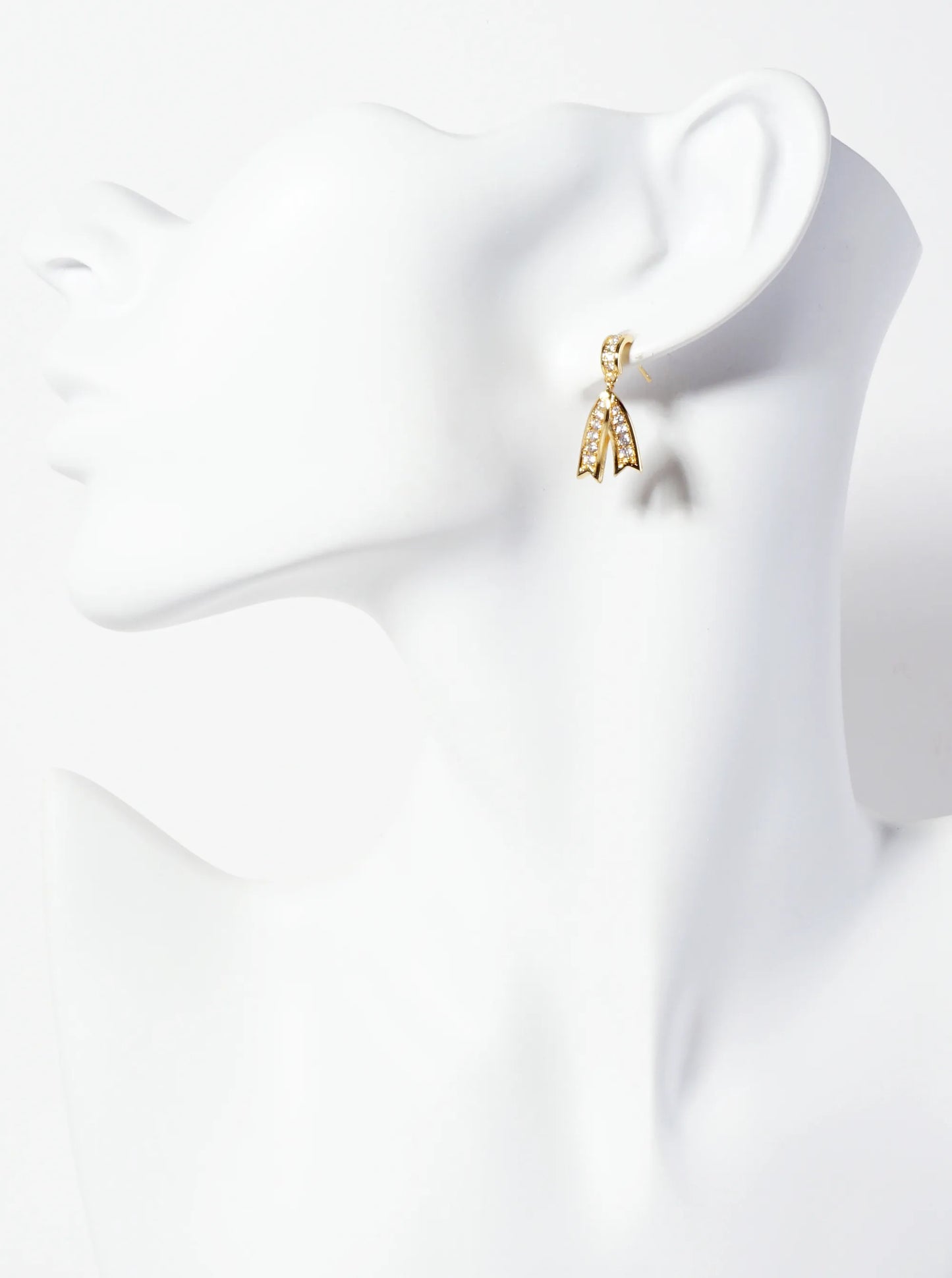 Pave-Set Cubic-Zirconia Bow Drop 18K-Gold-Dipped Brass Dangle Post Earrings