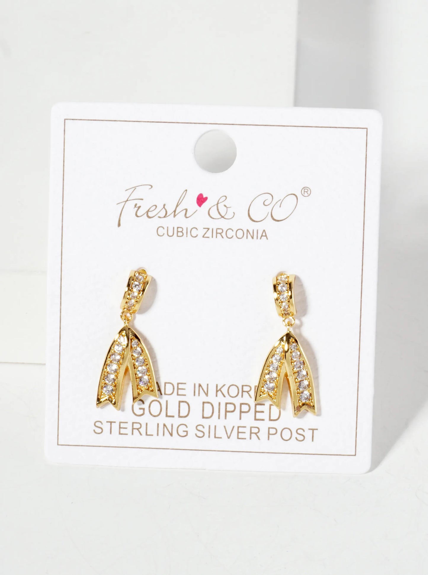 Pave-Set Cubic-Zirconia Bow Drop 18K-Gold-Dipped Brass Dangle Post Earrings