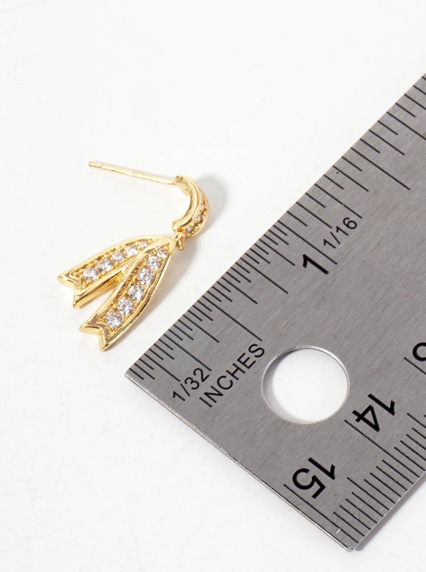 Pave-Set Cubic-Zirconia Bow Drop 18K-Gold-Dipped Brass Dangle Post Earrings