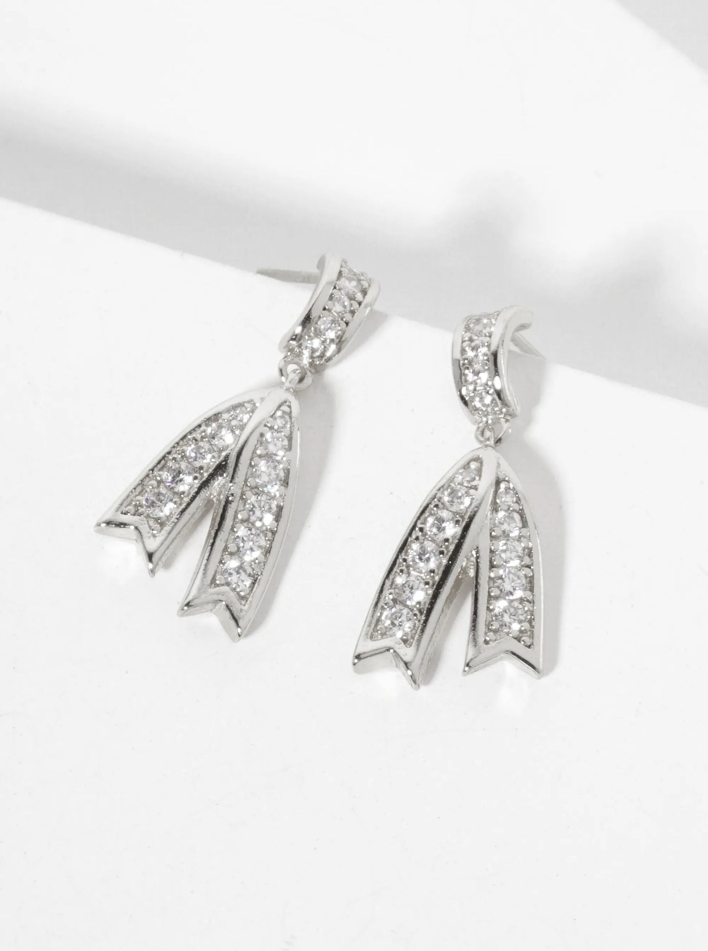 Pave-Set Cubic-Zirconia Bow Drop 18K-Gold-Dipped Brass Dangle Post Earrings