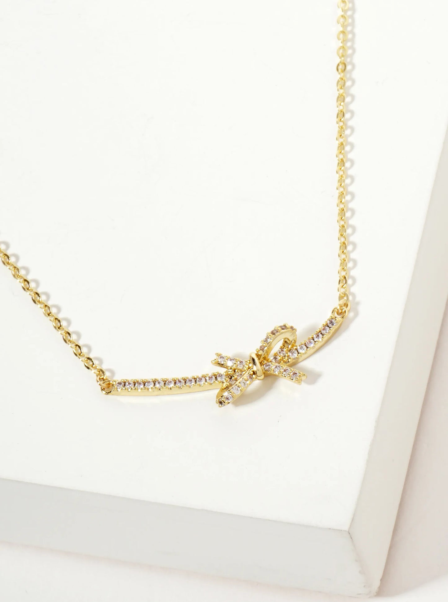 Pave-Set Cubic-Zirconia Bow Pendant 18K-Gold-Dipped Brass Necklace
