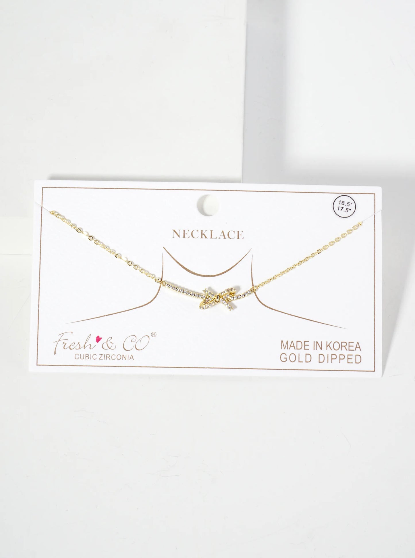 Pave-Set Cubic-Zirconia Bow Pendant 18K-Gold-Dipped Brass Necklace
