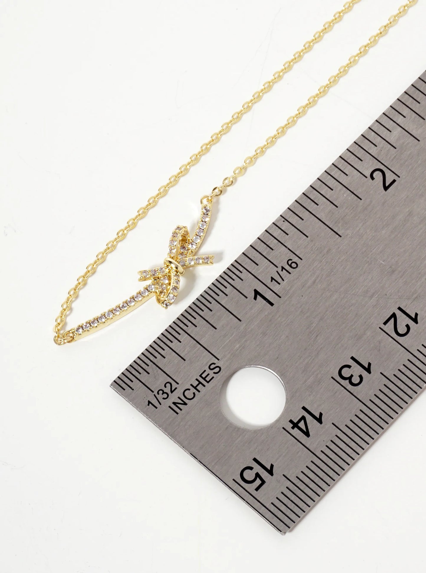 Pave-Set Cubic-Zirconia Bow Pendant 18K-Gold-Dipped Brass Necklace