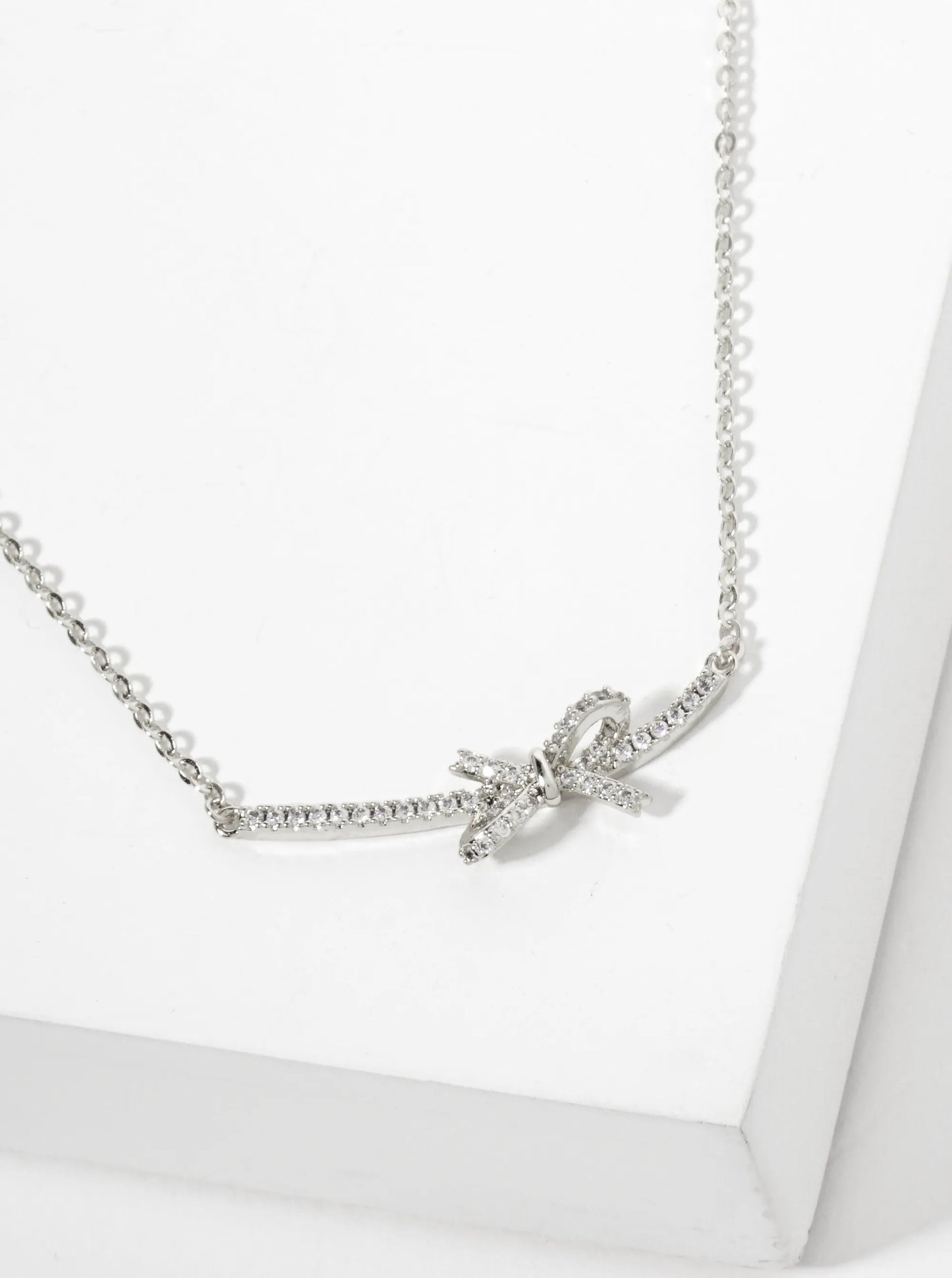 Pave-Set Cubic-Zirconia Bow Pendant 18K-Gold-Dipped Brass Necklace