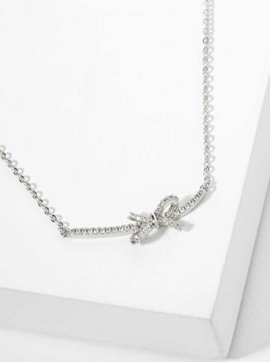 Pave-Set Cubic-Zirconia Bow Pendant 18K-Gold-Dipped Brass Necklace