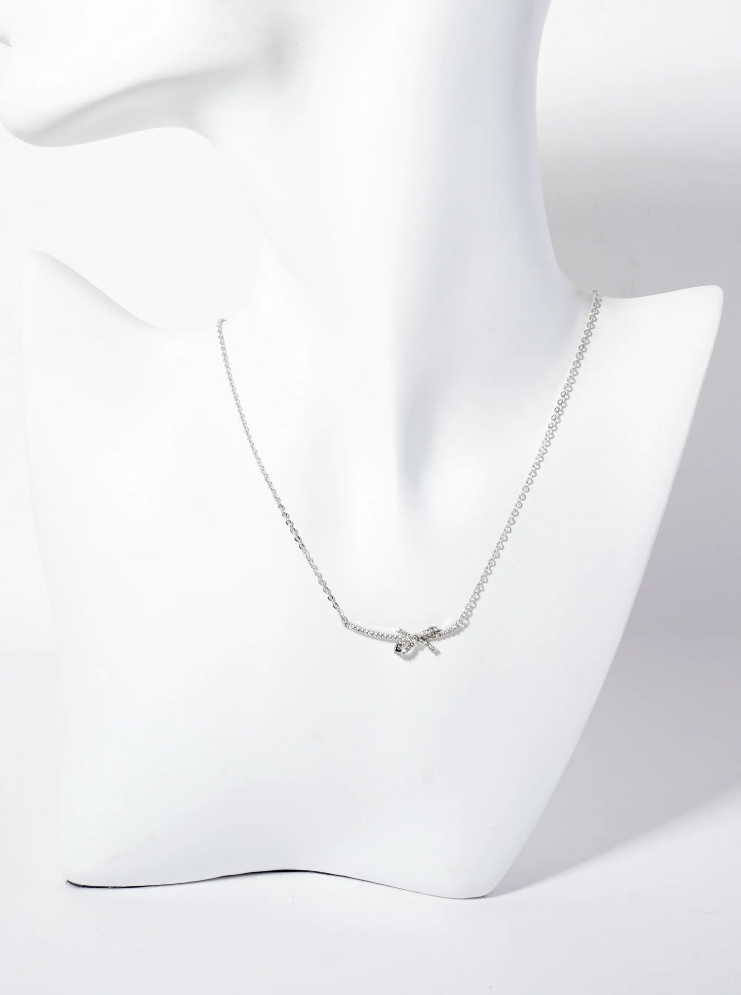 Pave-Set Cubic-Zirconia Bow Pendant 18K-Gold-Dipped Brass Necklace