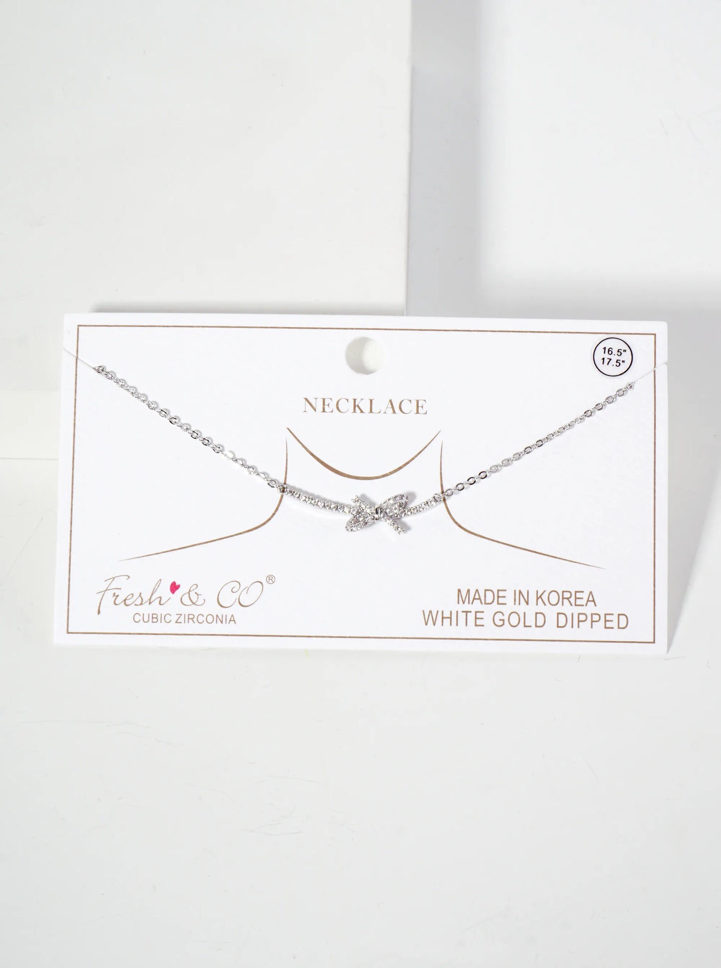 Pave-Set Cubic-Zirconia Bow Pendant 18K-Gold-Dipped Brass Necklace