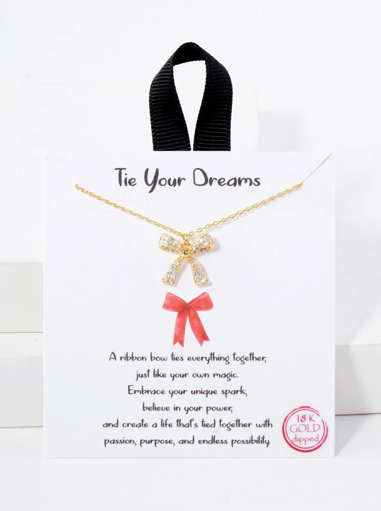 Pave-Set Cubic-Zirconia Bow Pendant Hypoallergenic 18K-Gold-Dipped Necklace