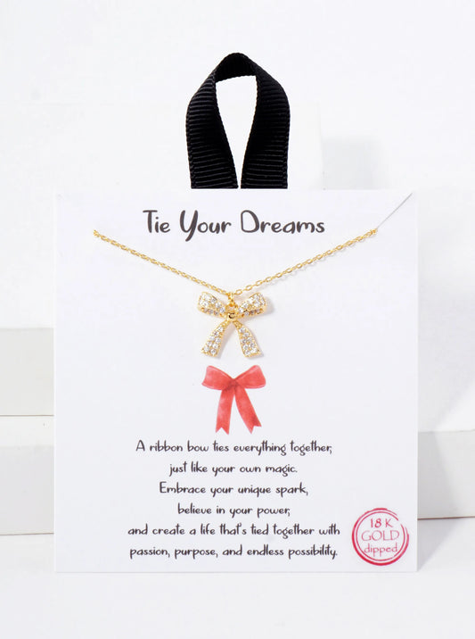 Pave-Set Cubic-Zirconia Bow Pendant Hypoallergenic 18K-Gold-Dipped Necklace