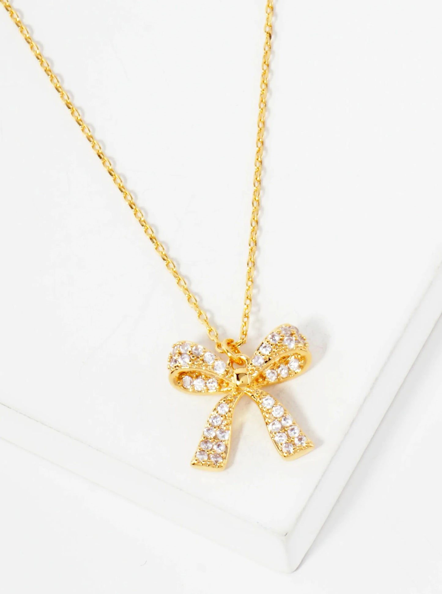 Pave-Set Cubic-Zirconia Bow Pendant Hypoallergenic 18K-Gold-Dipped Necklace
