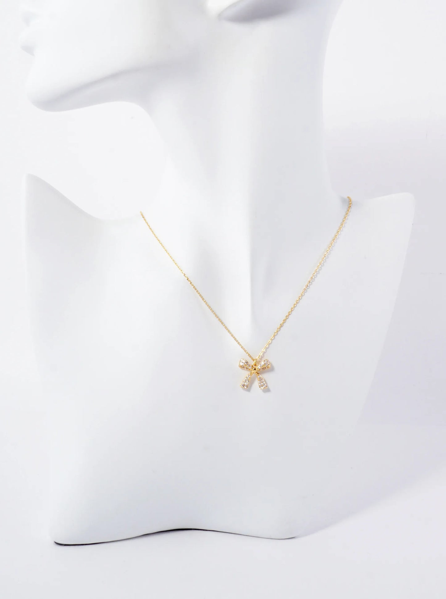 Pave-Set Cubic-Zirconia Bow Pendant Hypoallergenic 18K-Gold-Dipped Necklace